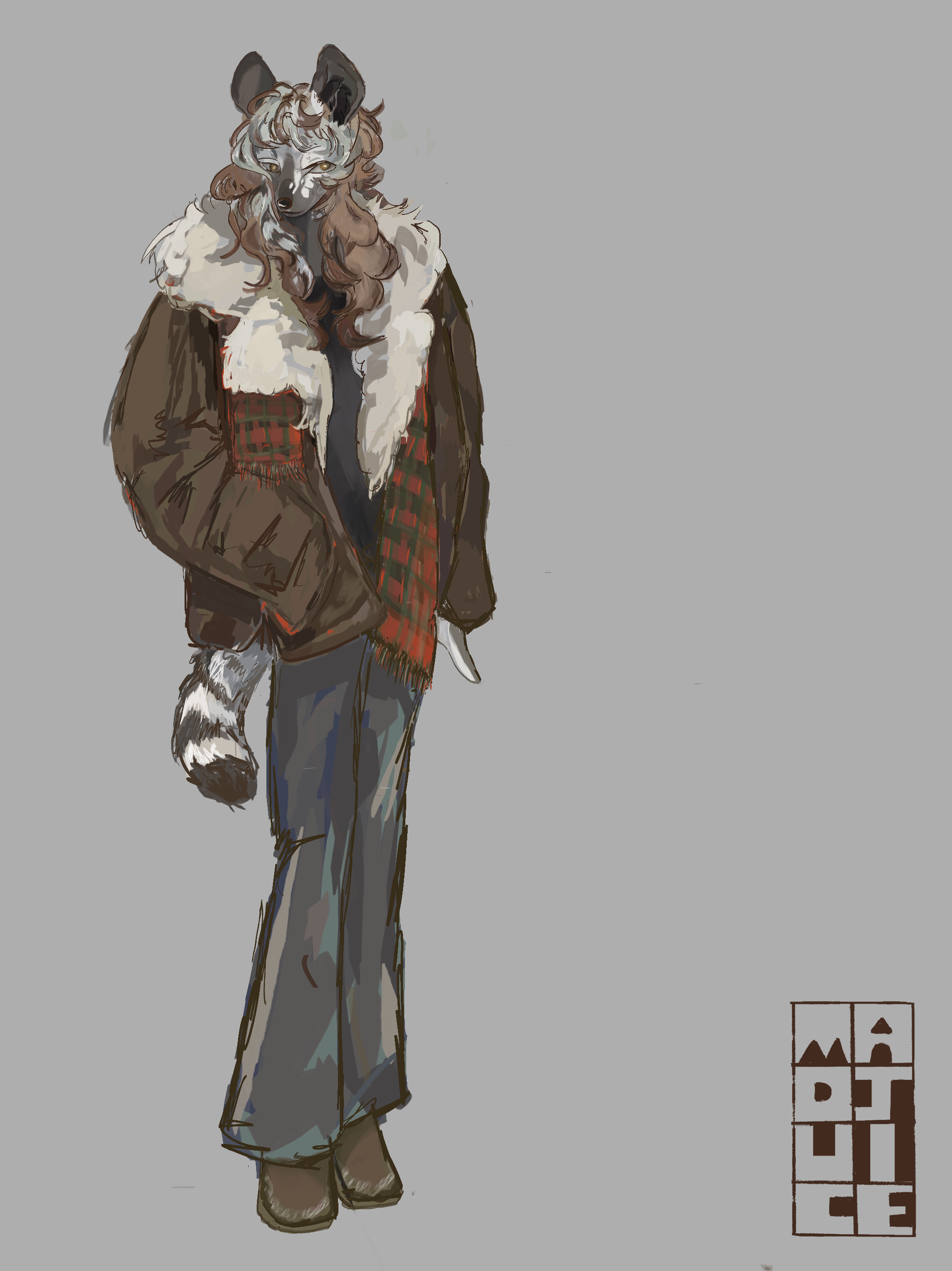 Anthro commission character with animal mask and winter clothing